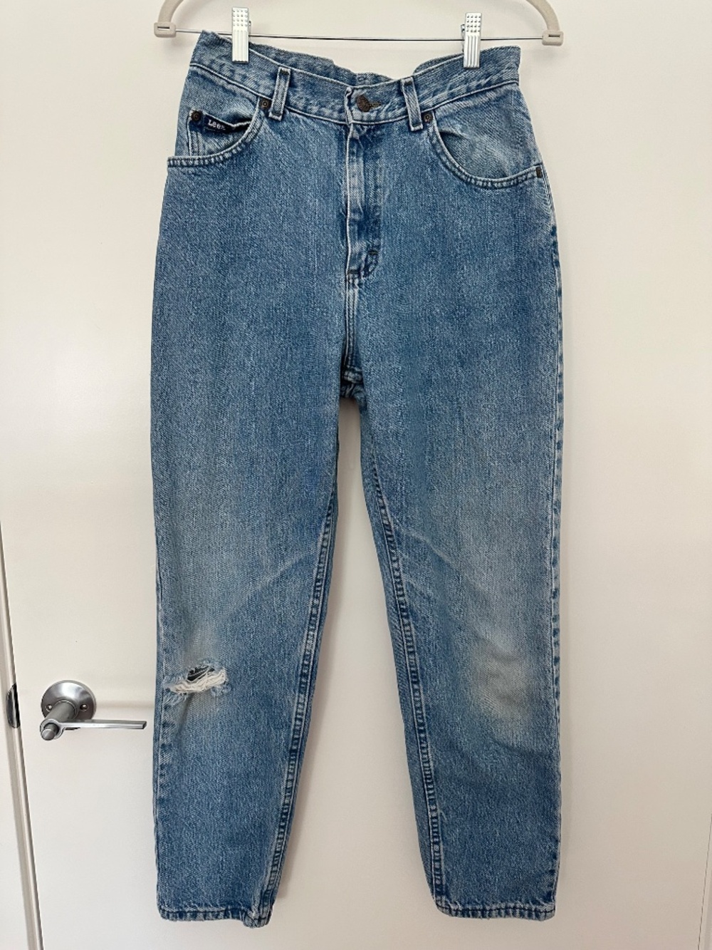 Vintage 90s Lee Jeans Distressed Mom Slim Medium Wash High Rise